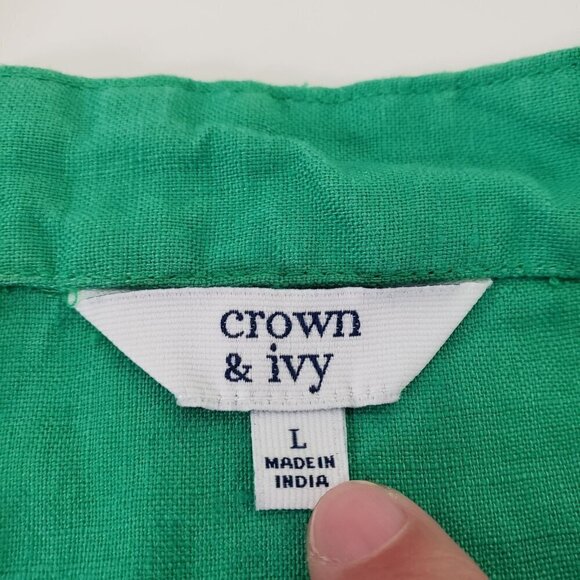 Crown & Ivy Linen Tunic Green Preppy Lightweight Womens Size Large - Picture 5 of 10